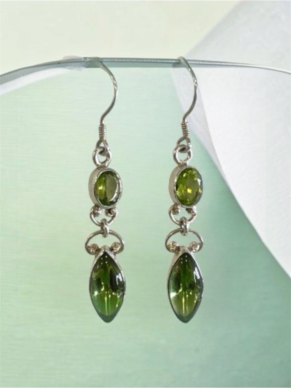 Sterling Silver Green Gemstone Drop Earrings